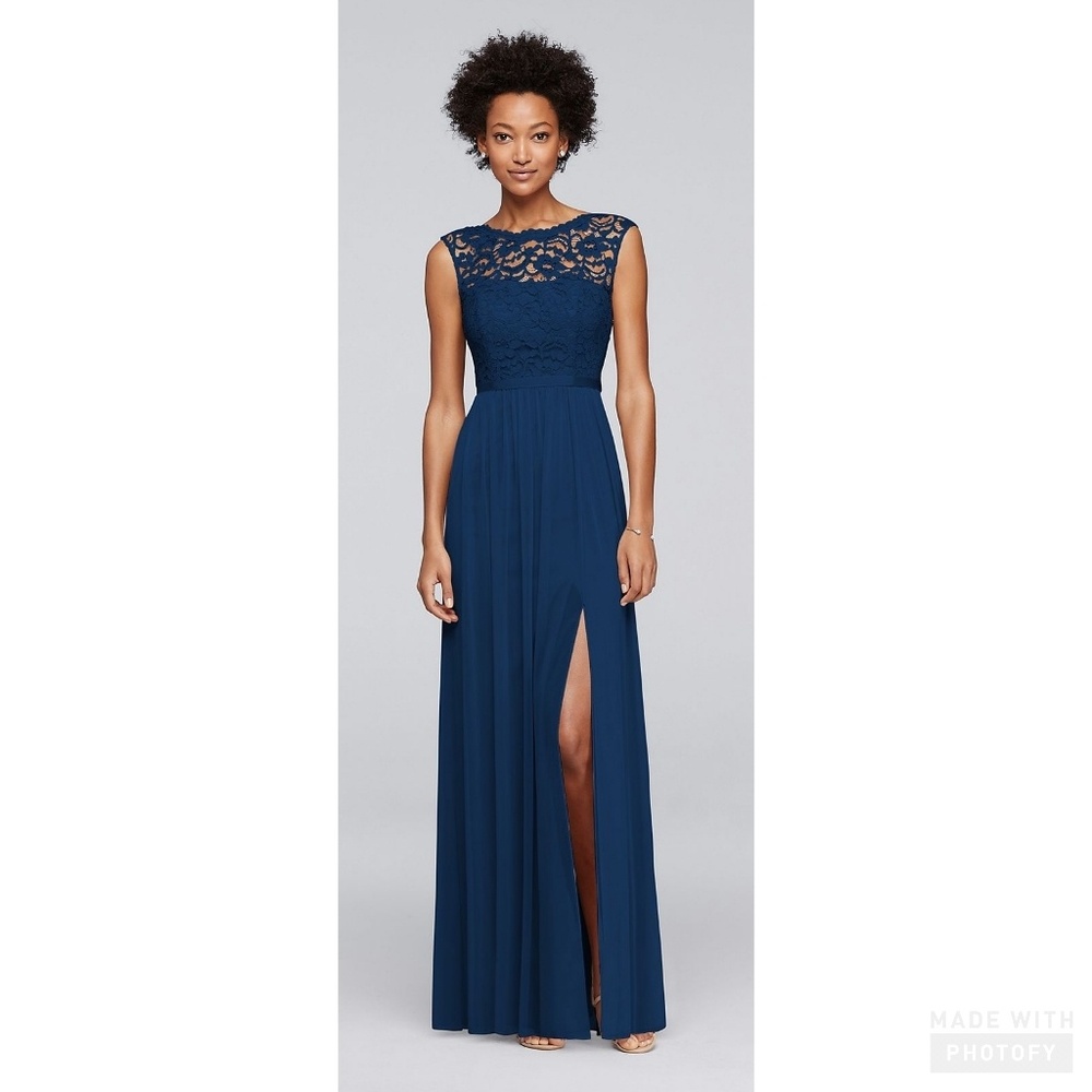 David's Bridal Marine bridesmaid dress lace 18